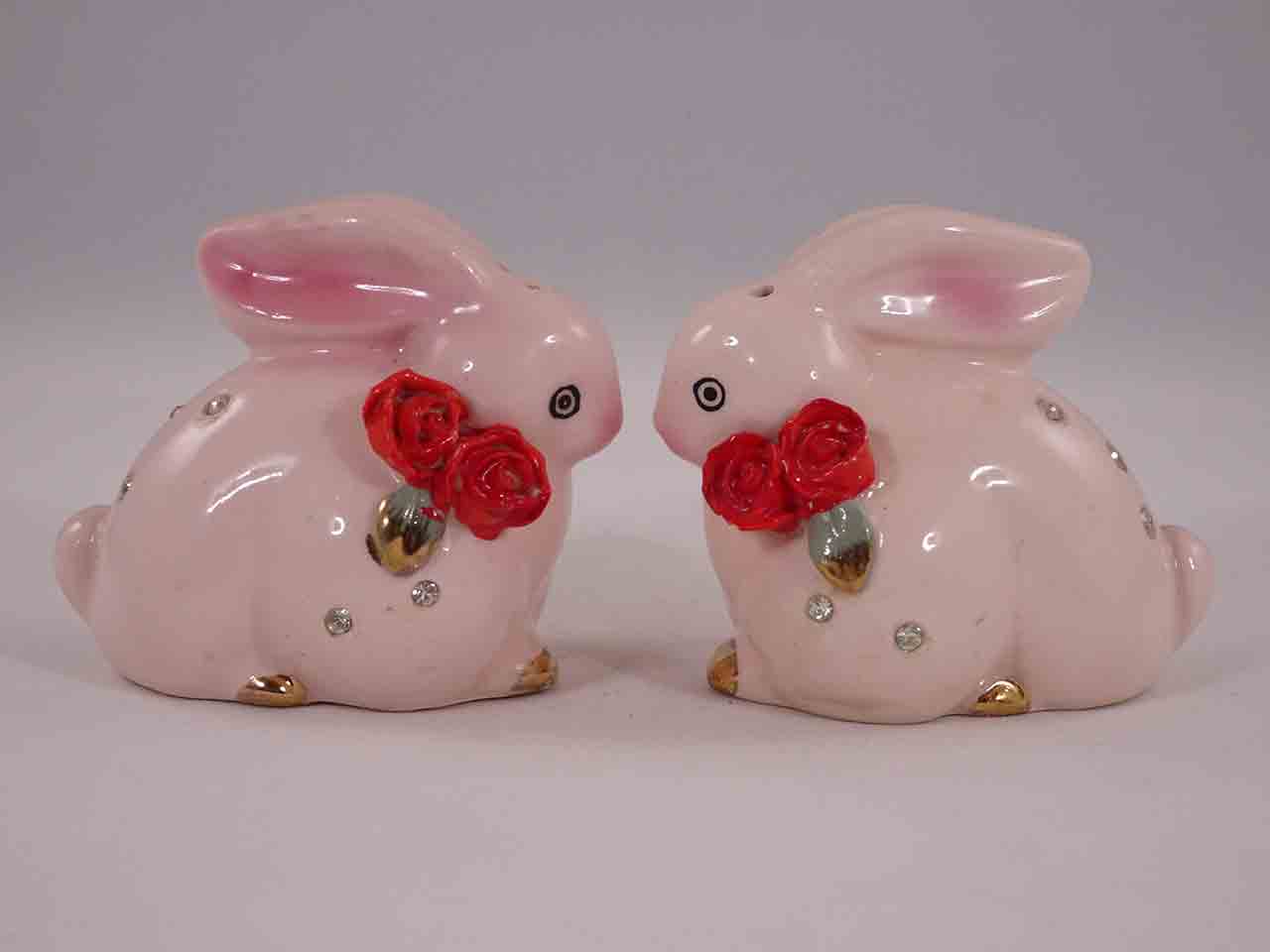 Napco Pink Farm Animals with Rhinestones and Delicate Red Flowers - rabbits