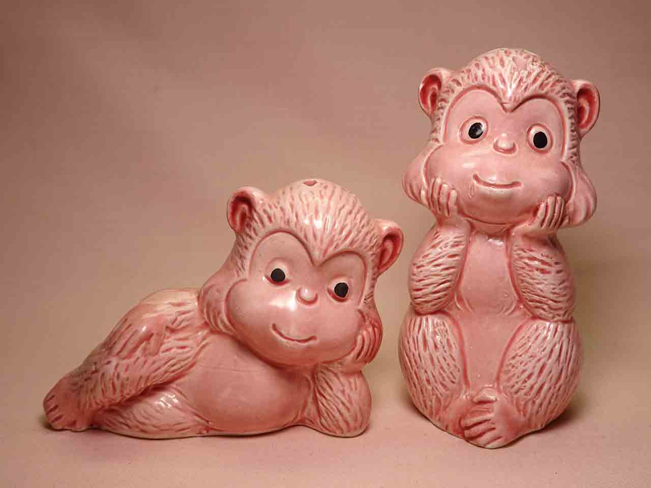 Colorful Animals with One Lying Down salt and pepper shakers series - monkeys