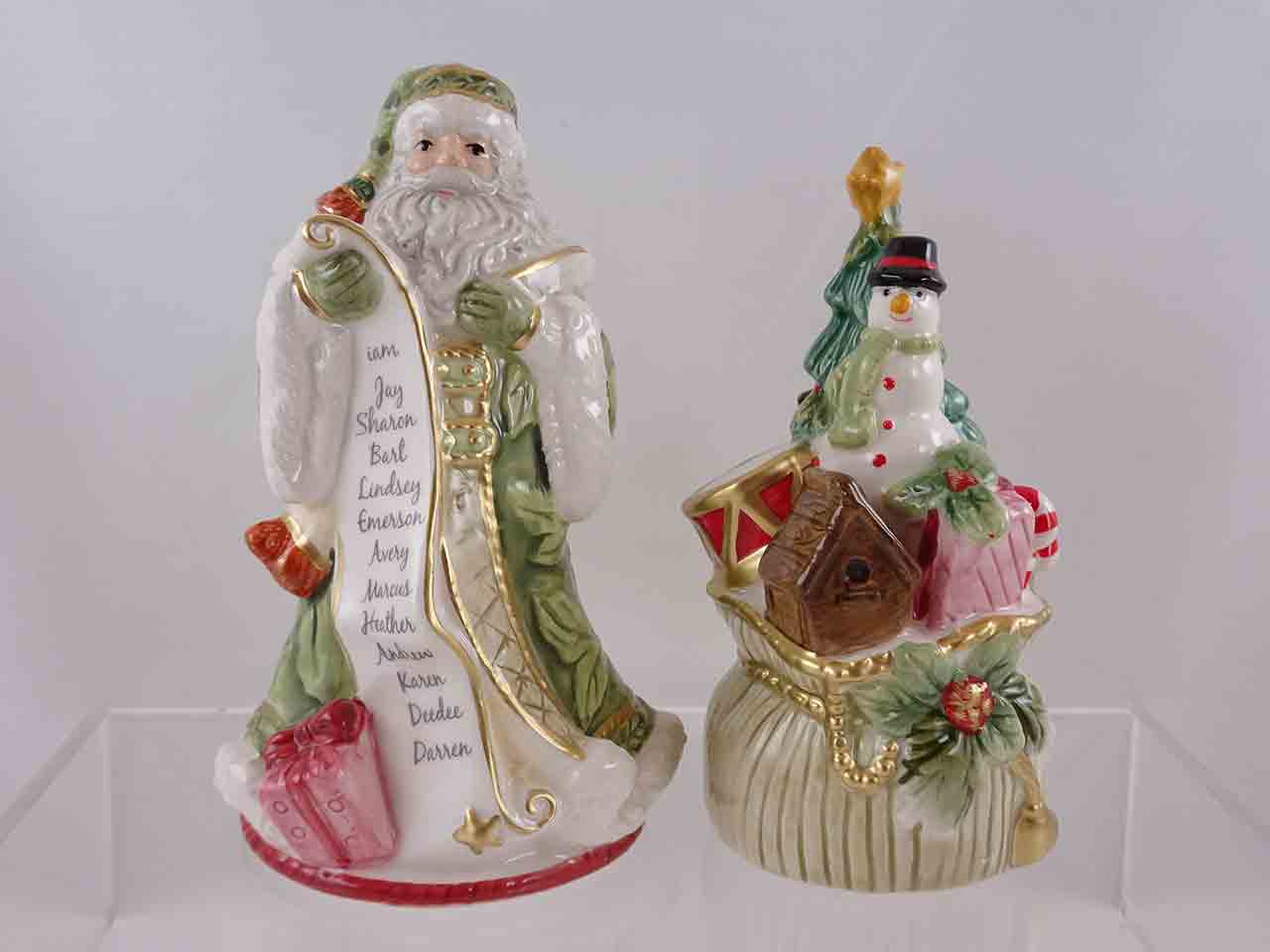 Fitz and Floyd Holiday Home Santa Claus Salt and Pepper Shakers - Green version