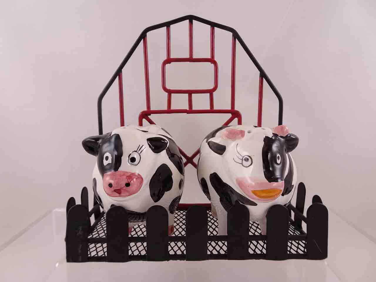 Cows salt and pepper shakers, part of Farm Animals on Base with Fence and Metal Wire Barn series