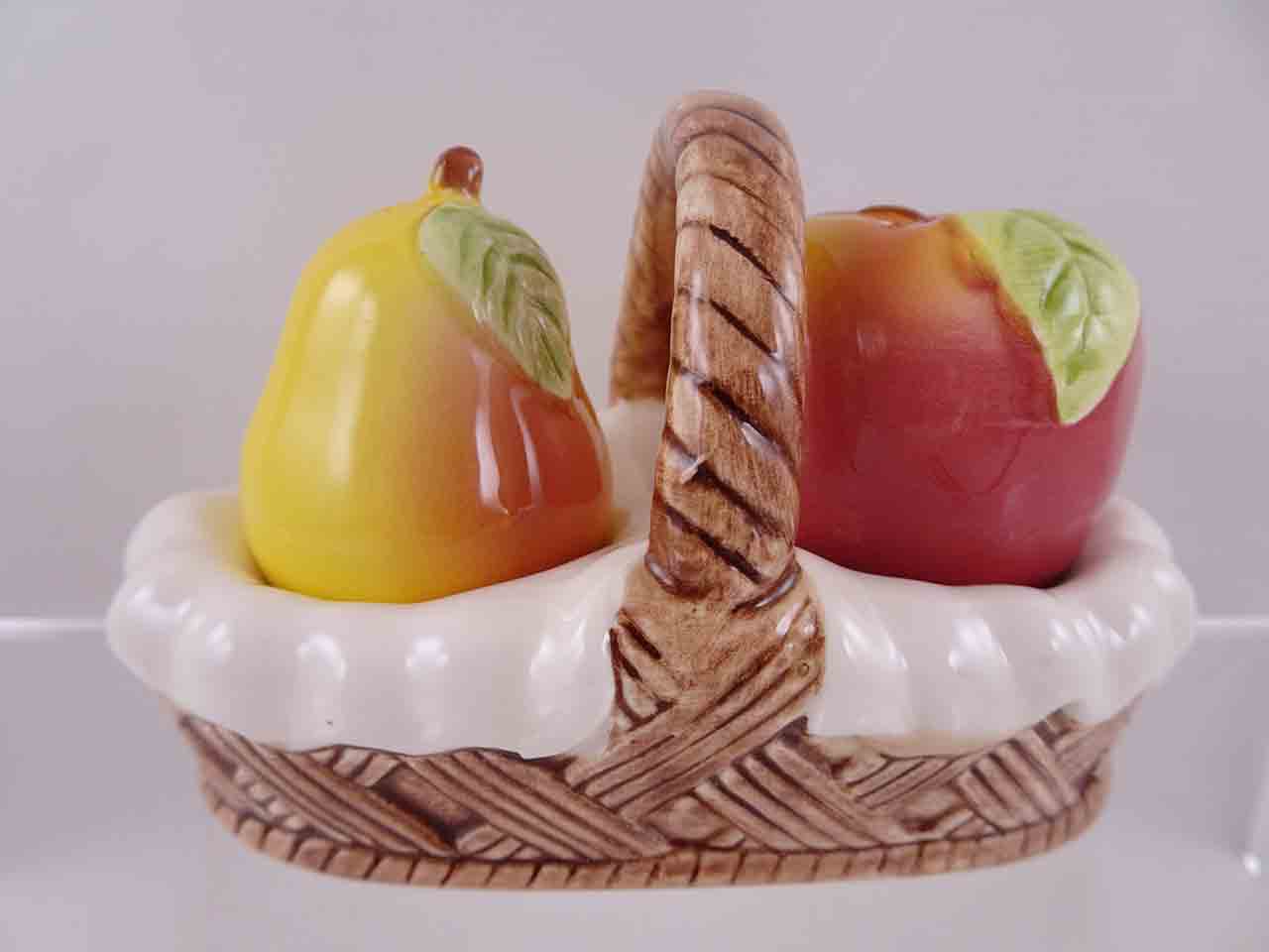 Fruit in ceramic baskets salt and pepper shakers - pear & apple