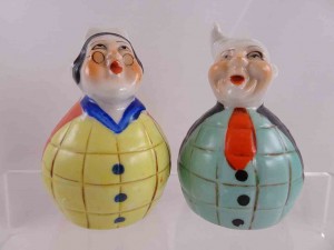 Strange round couple salt and pepper shakers