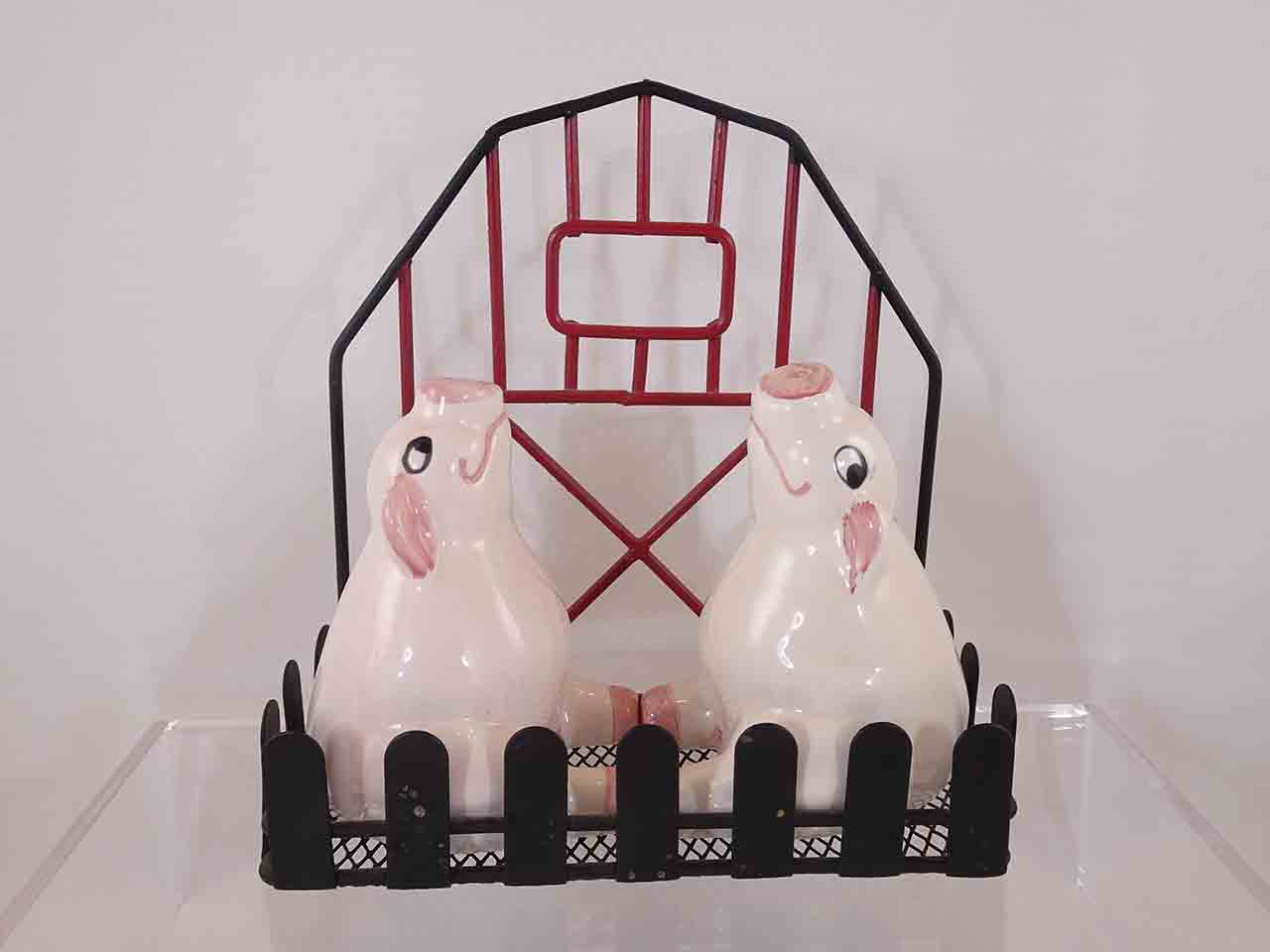 Pigs salt and pepper shakers, part of Farm Animals on Base with Fence and Metal Wire Barn series