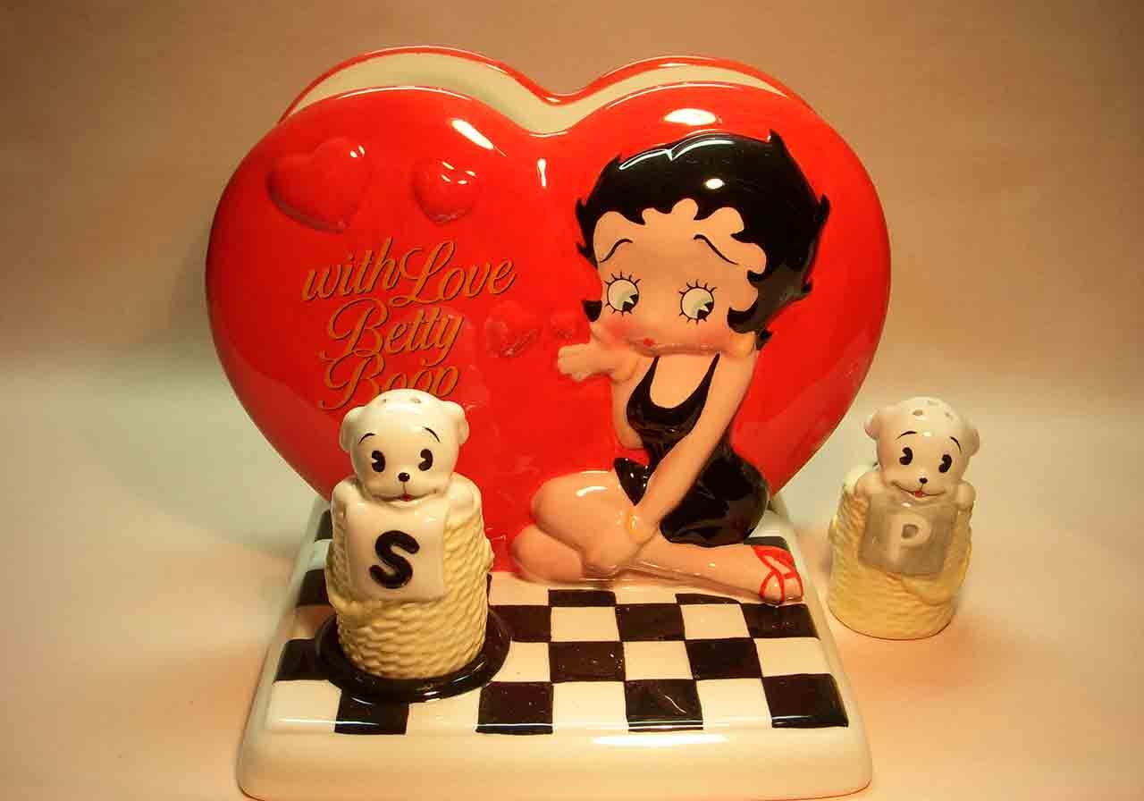 Betty Boop napkin holder and Pudgy the dog salt and pepper shaker