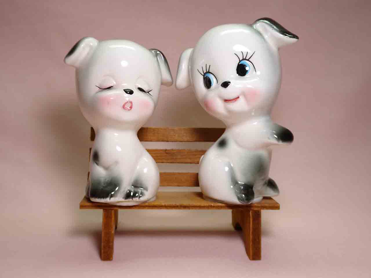 Bench sitters salt and pepper shakers - dogs