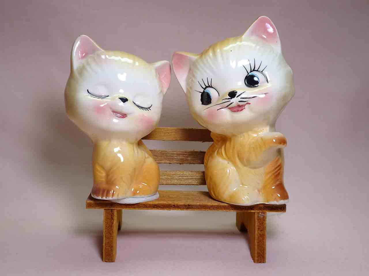Bench sitters salt and pepper shakers - cats