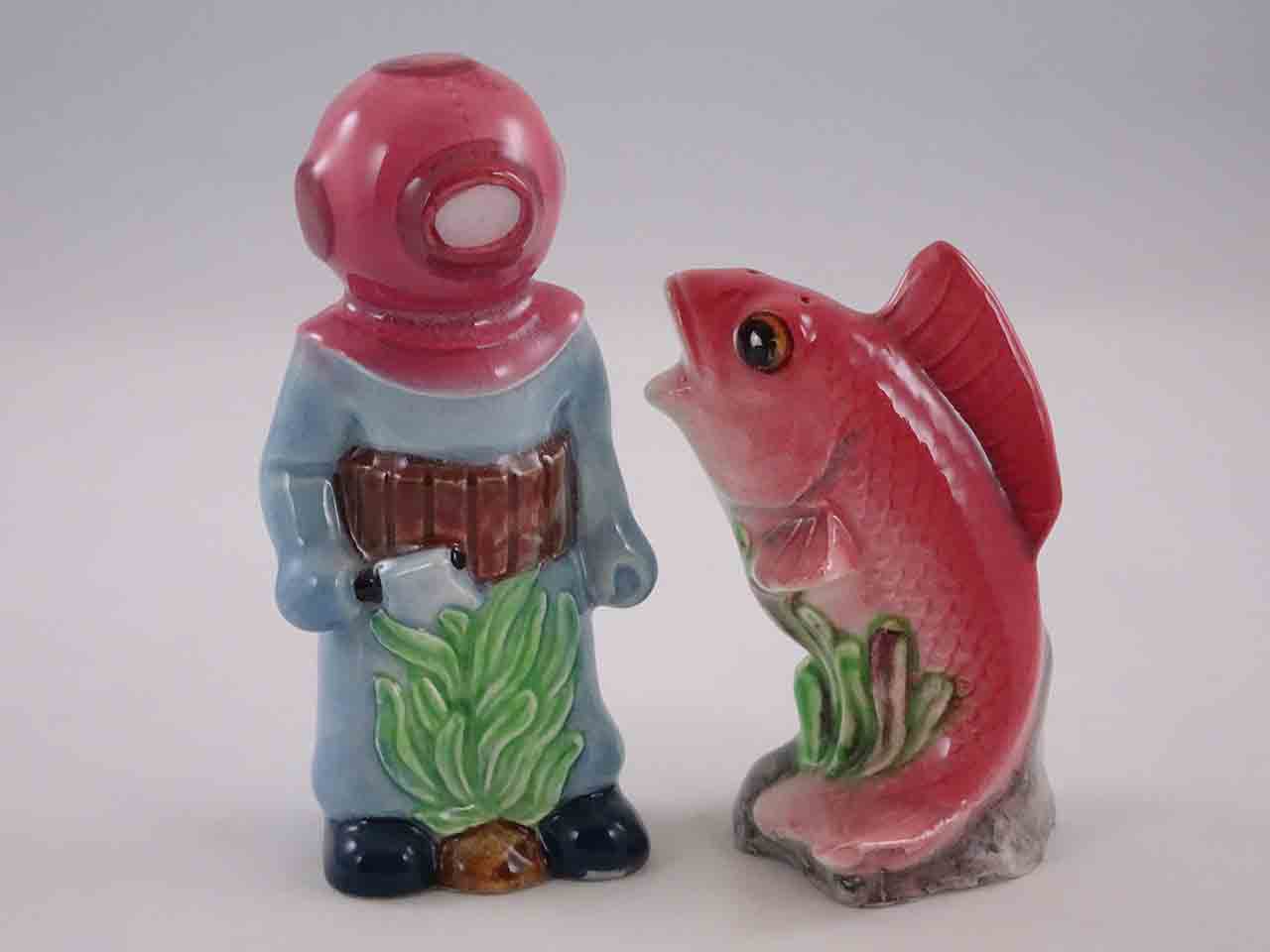 Scuba diver with fish salt and pepper shakers