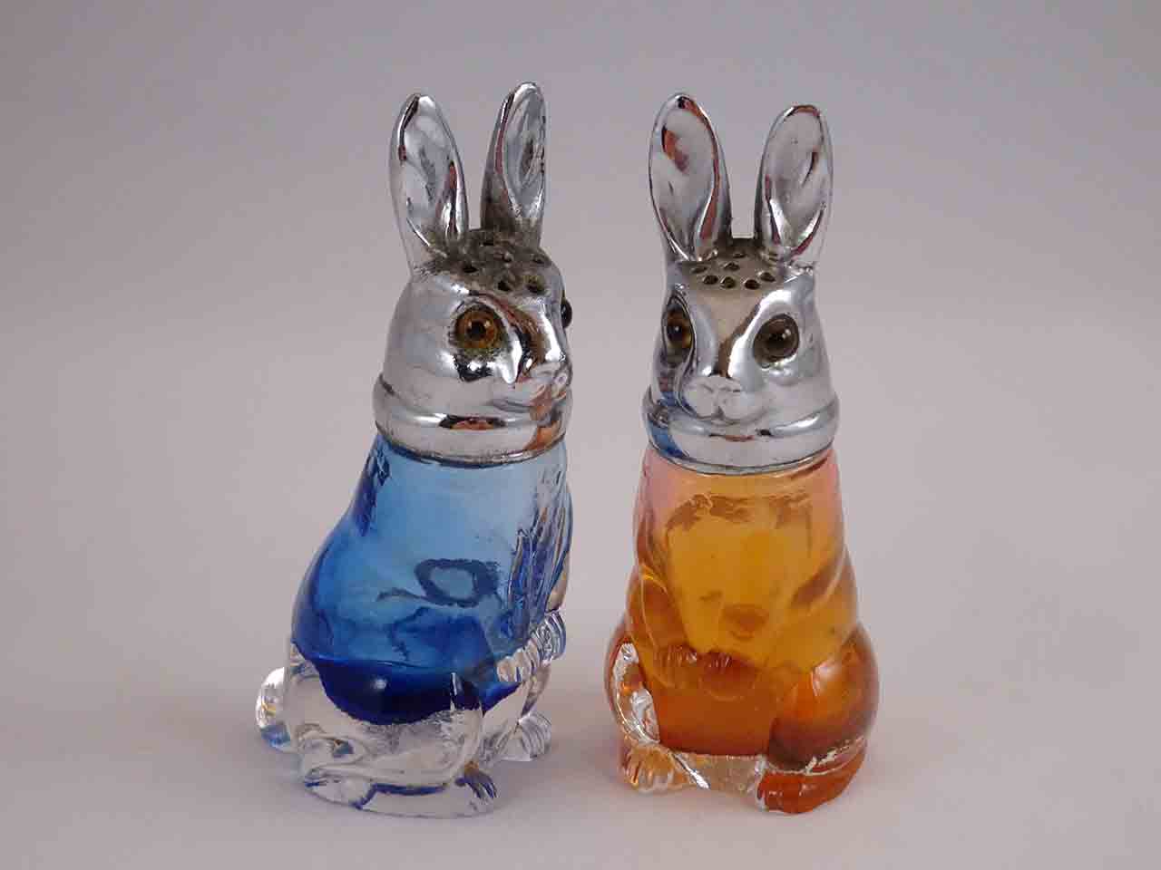 Antique glass rabbit salt and pepper shakers by S.W. Farber and Czechoslovakia
