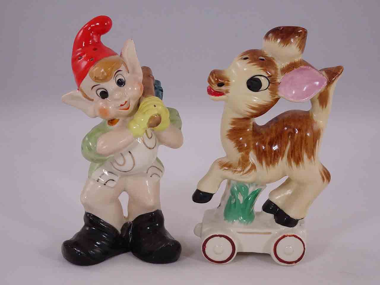 Shafford elf with deer salt and pepper shakers