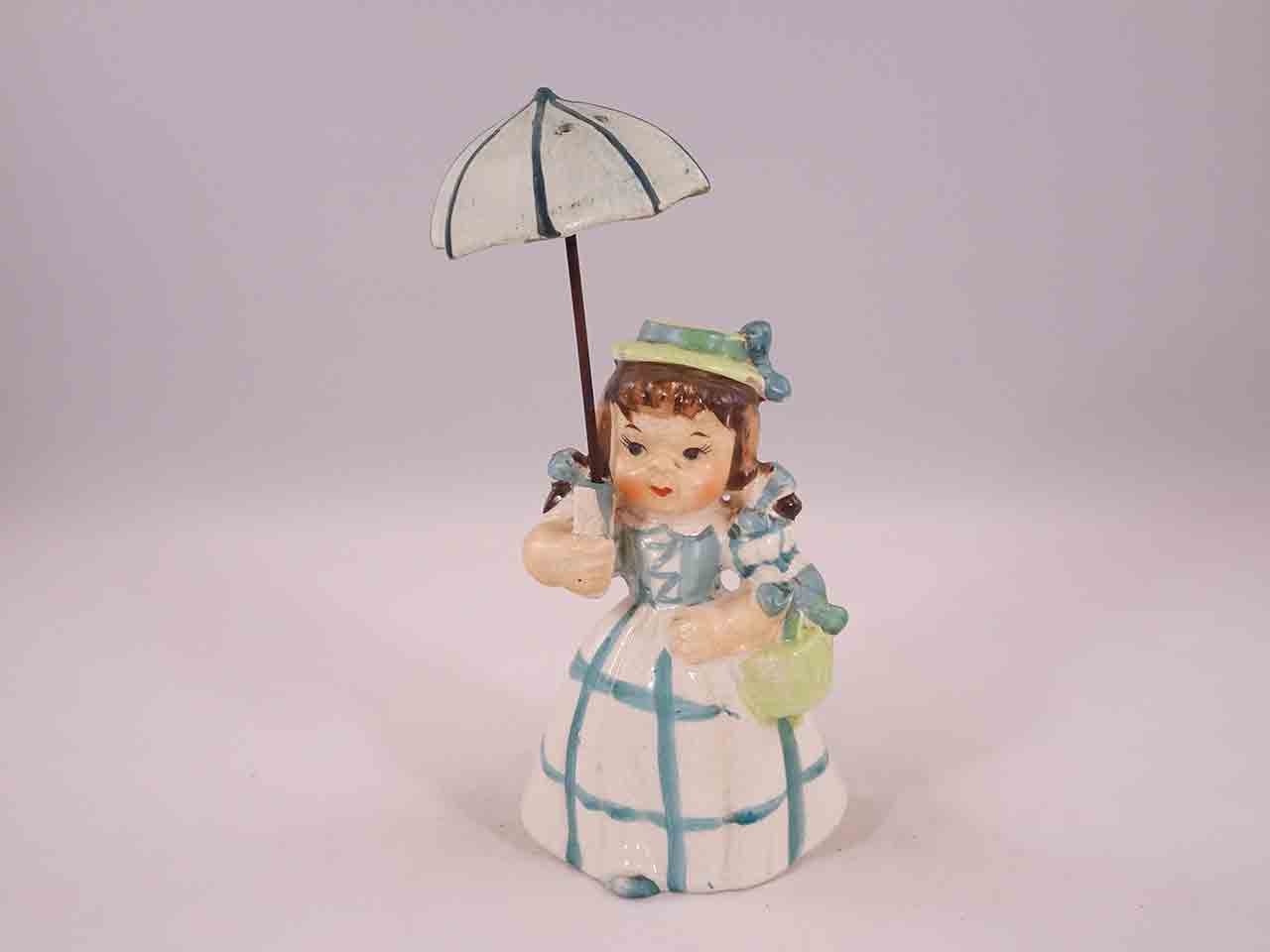 Girl holding umbrella salt and pepper shakers