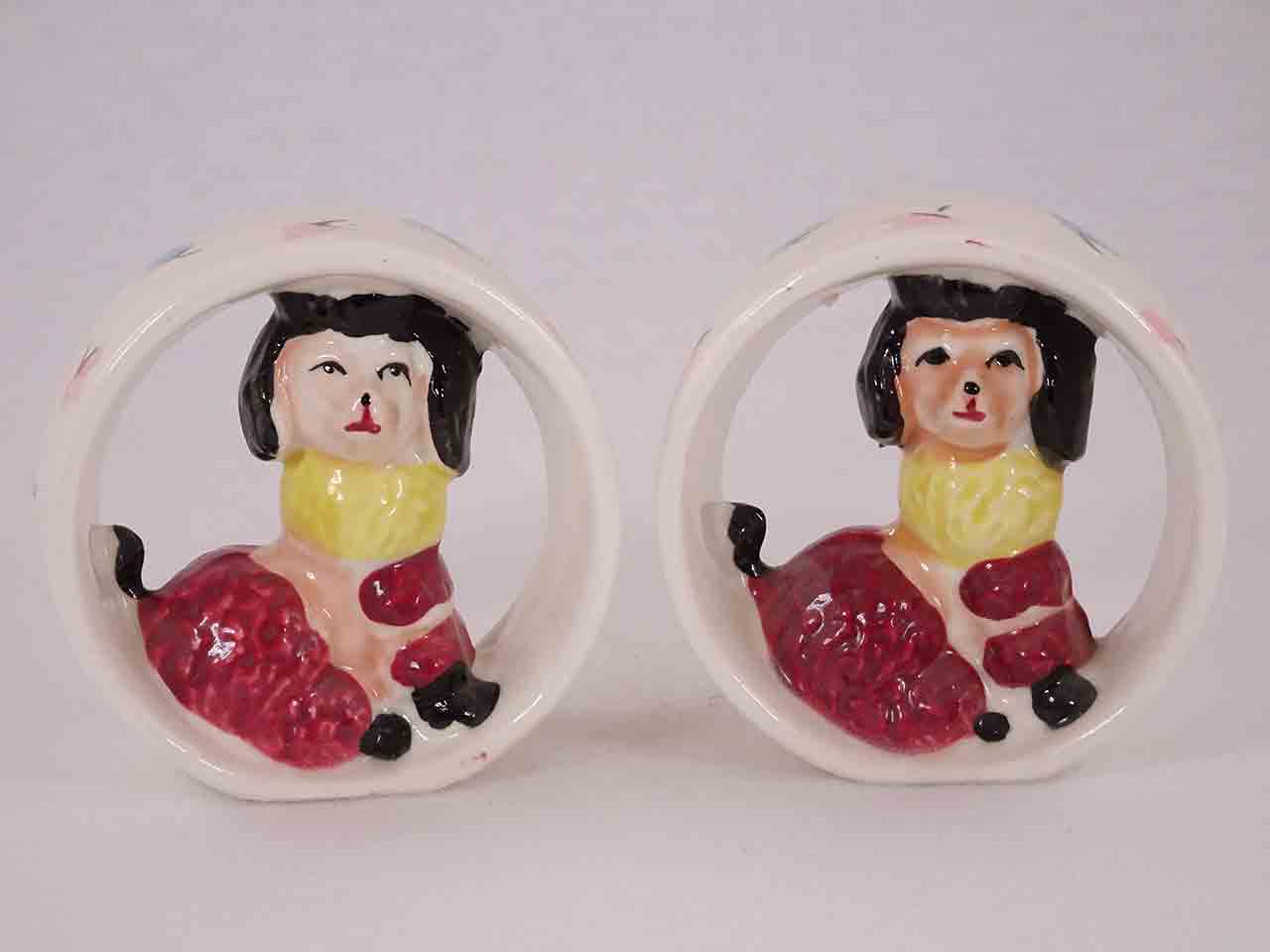 Poodle dogs in circles salt and pepper shakers