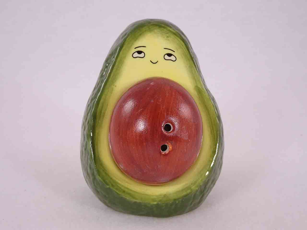 Anthropomorphic avocado half with pit salt and pepper shaker - magnetic