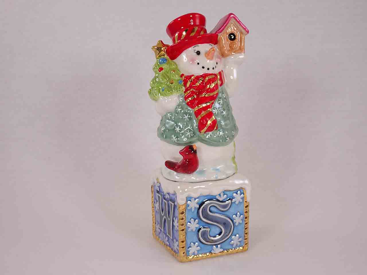 Christopher Radko Christmas sets on toy blocks salt and pepper shakers - snowman
