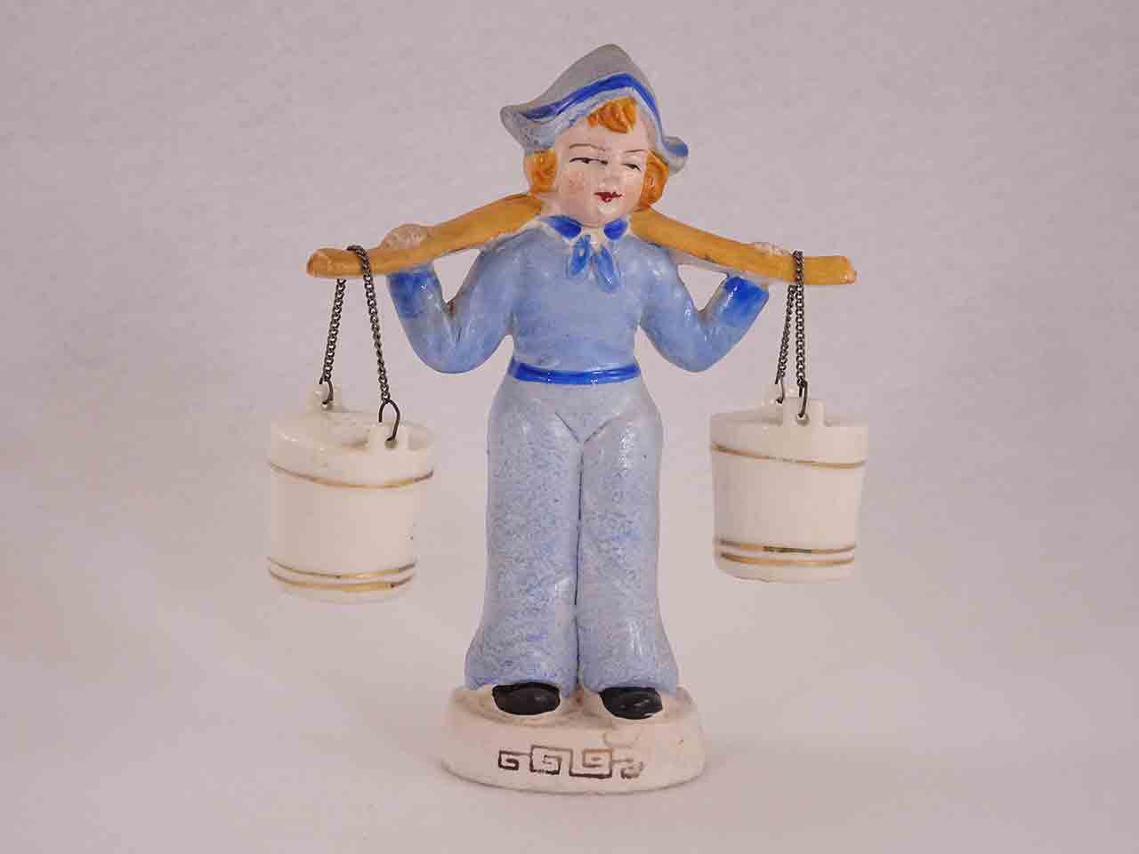 Occupied Japan Dutch / Holland girl carrying water buckets / pails - hanger salt and pepper shakers