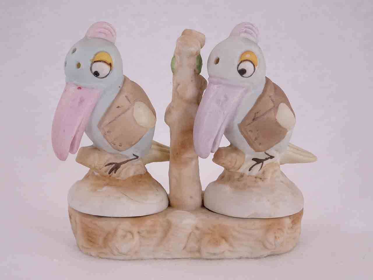 Occupied Japan bisque finished winged animals in bases salt and pepper shakers - parrots