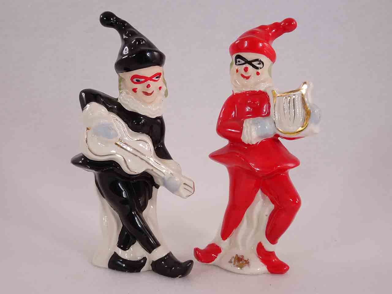 Harlequin / clown / jester musicians salt and pepper shakers