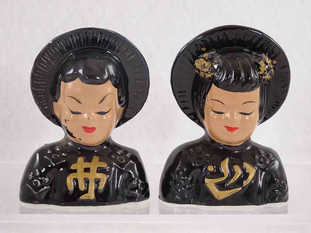 Cold painted Asian busts salt and pepper shakers