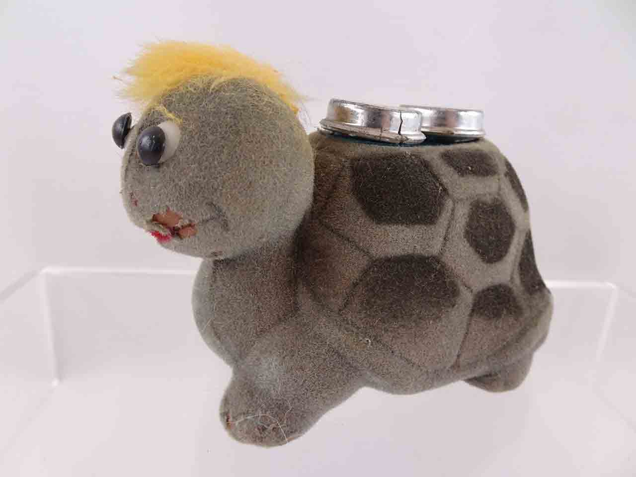 Fuzzy plastic turtle salt and pepper shakers