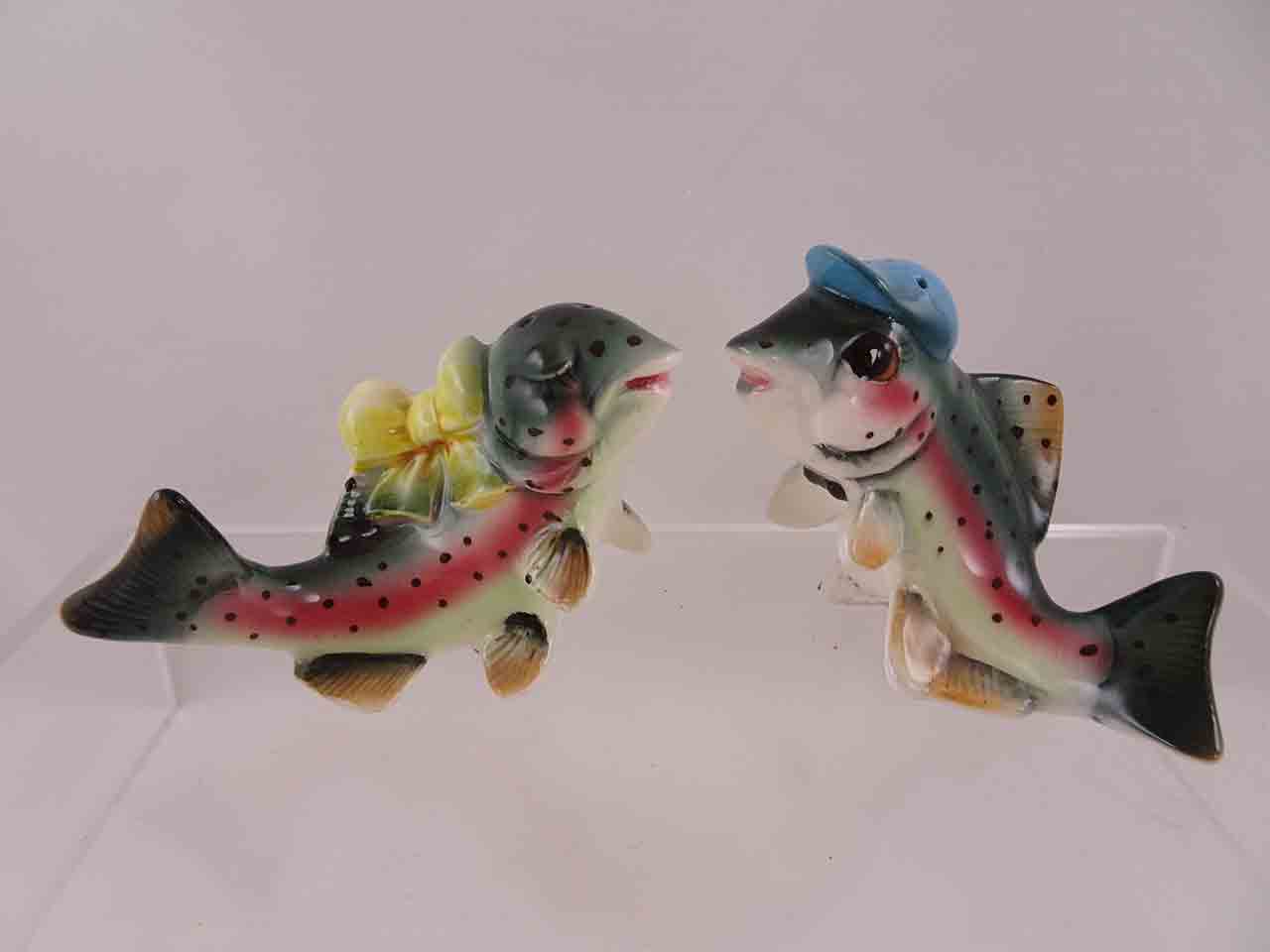 Japan slender fish couple wearing hats salt and pepper shakers