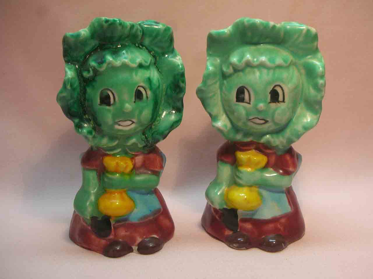 Anthropomorphic vegetable farms salt and pepper shakers called "Country Cousins" - Cabbages