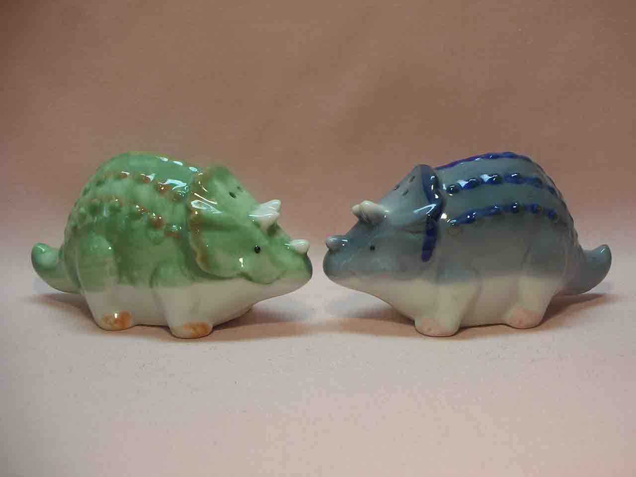 Takahashi Japan little colorful dinosaurs series of salt and pepper shakers - triceratops