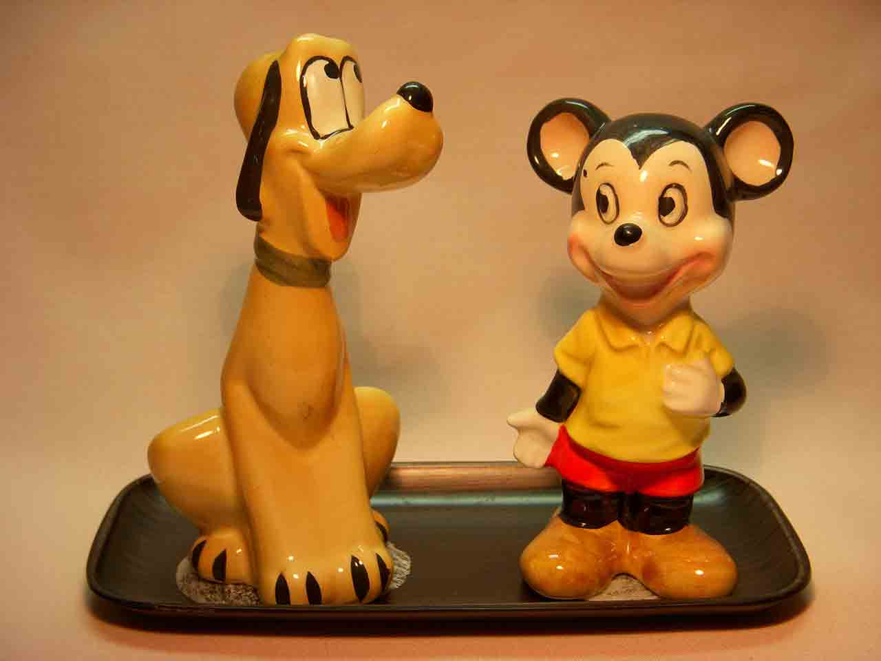 Vintage Enesco series of Walt Disney characters on trays - Mickey Mouse and Pluto