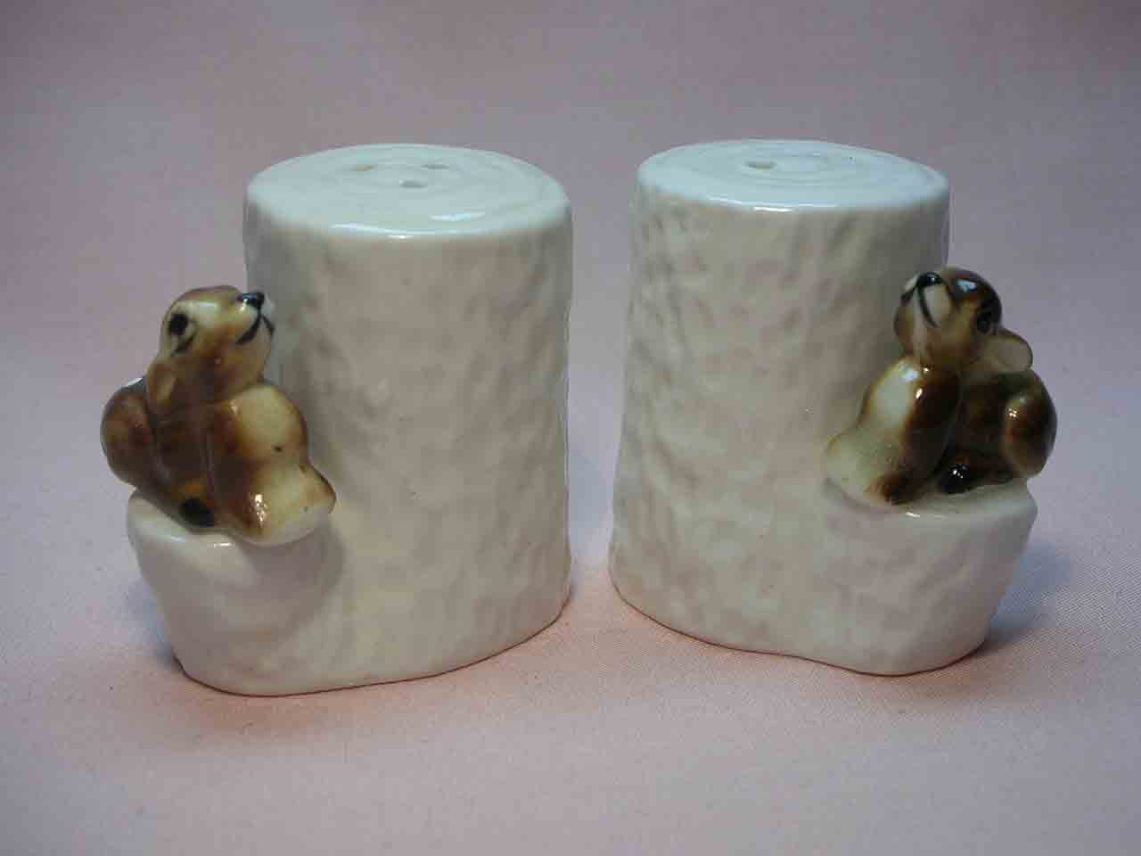 Bone China animals by white tree stumps salt and pepper shakers - deer