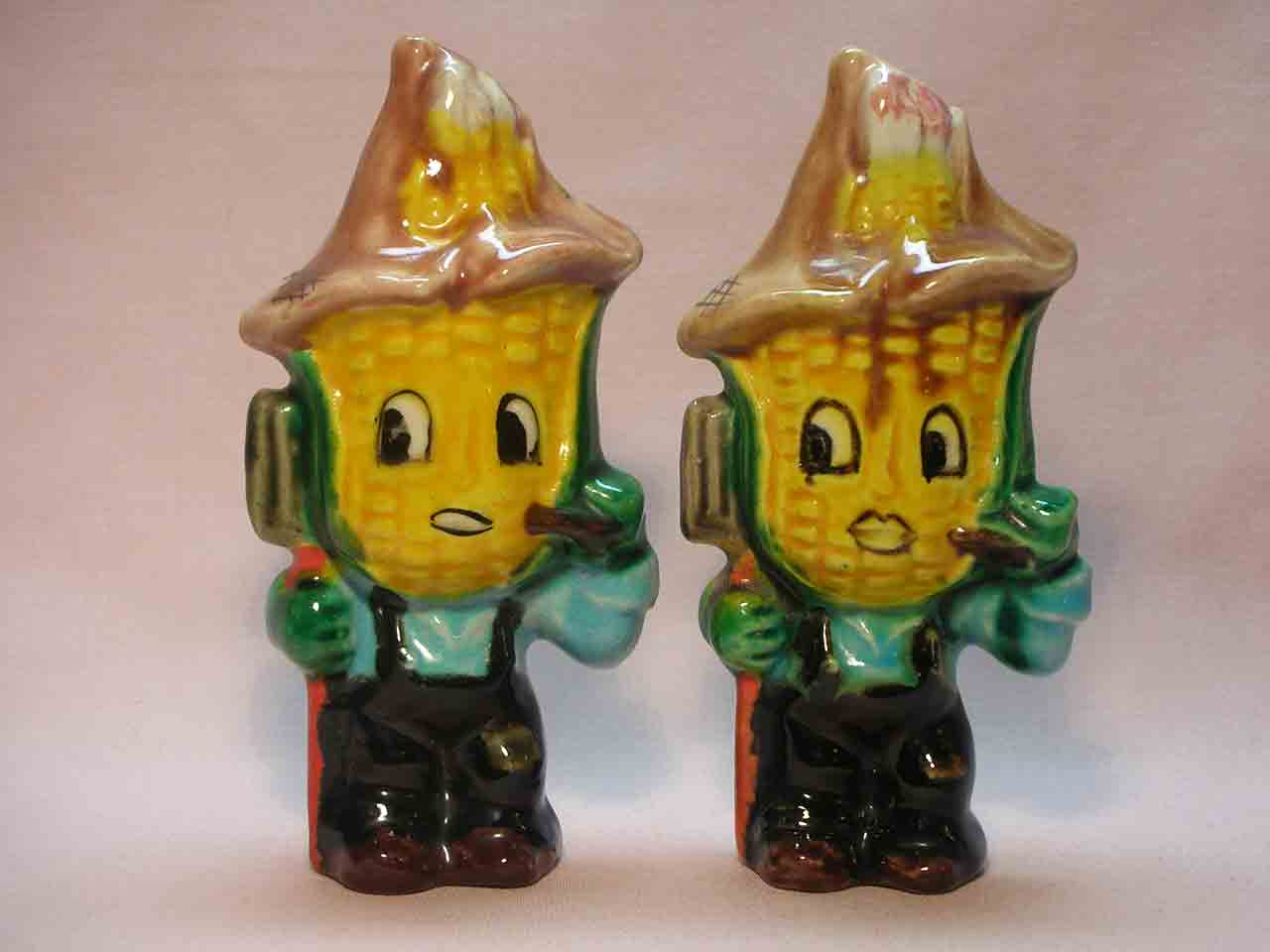 Anthropomorphic vegetable farms salt and pepper shakers called "Country Cousins" - Corn