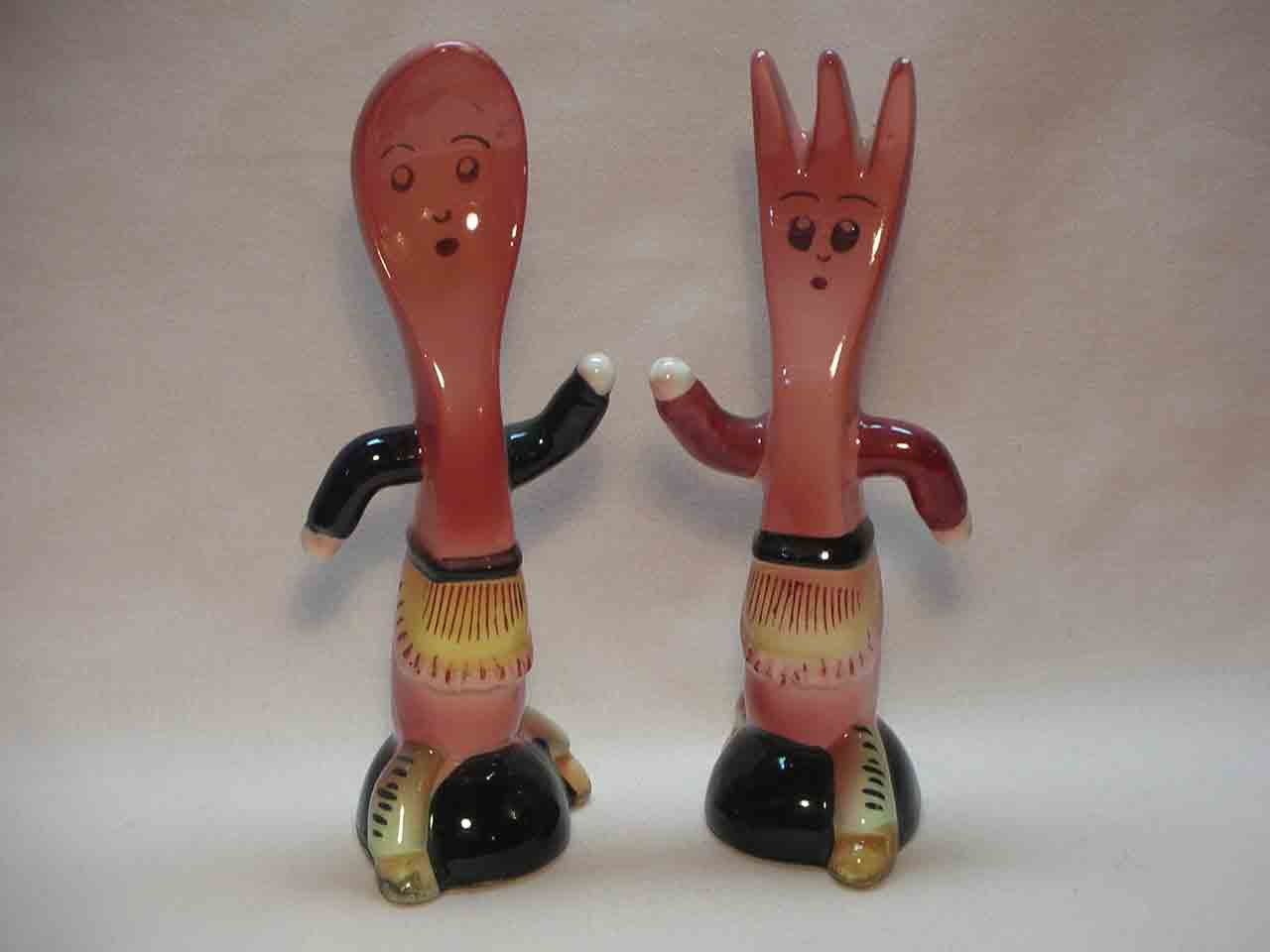 Anthropomorphic fork and spoon salt and pepper shakers