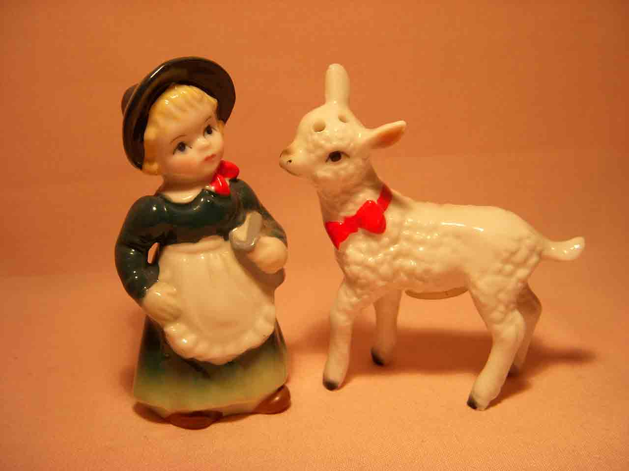 Bone China miniature nursery rhymes salt and pepper shakers - Mary and her Little Lamb