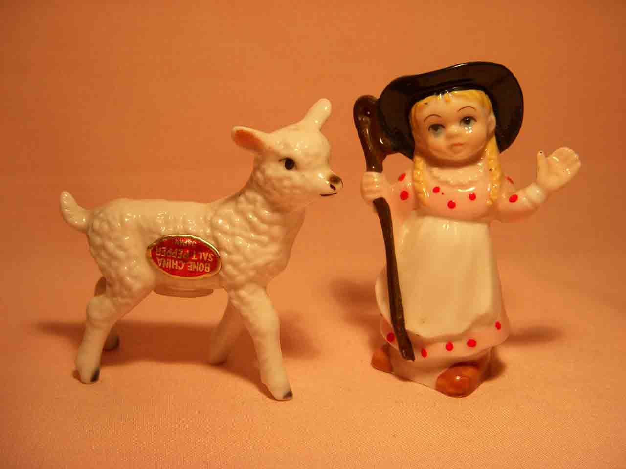 Bone China miniature nursery rhymes salt and pepper shakers - Little Bo Peep