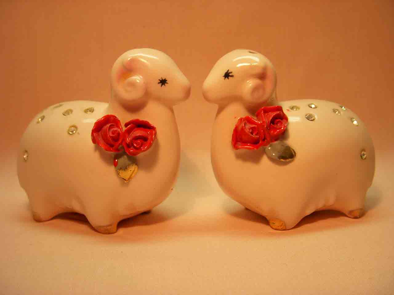 Napco Pink Farm Animals with Rhinestones and Delicate Red Flowers - sheep