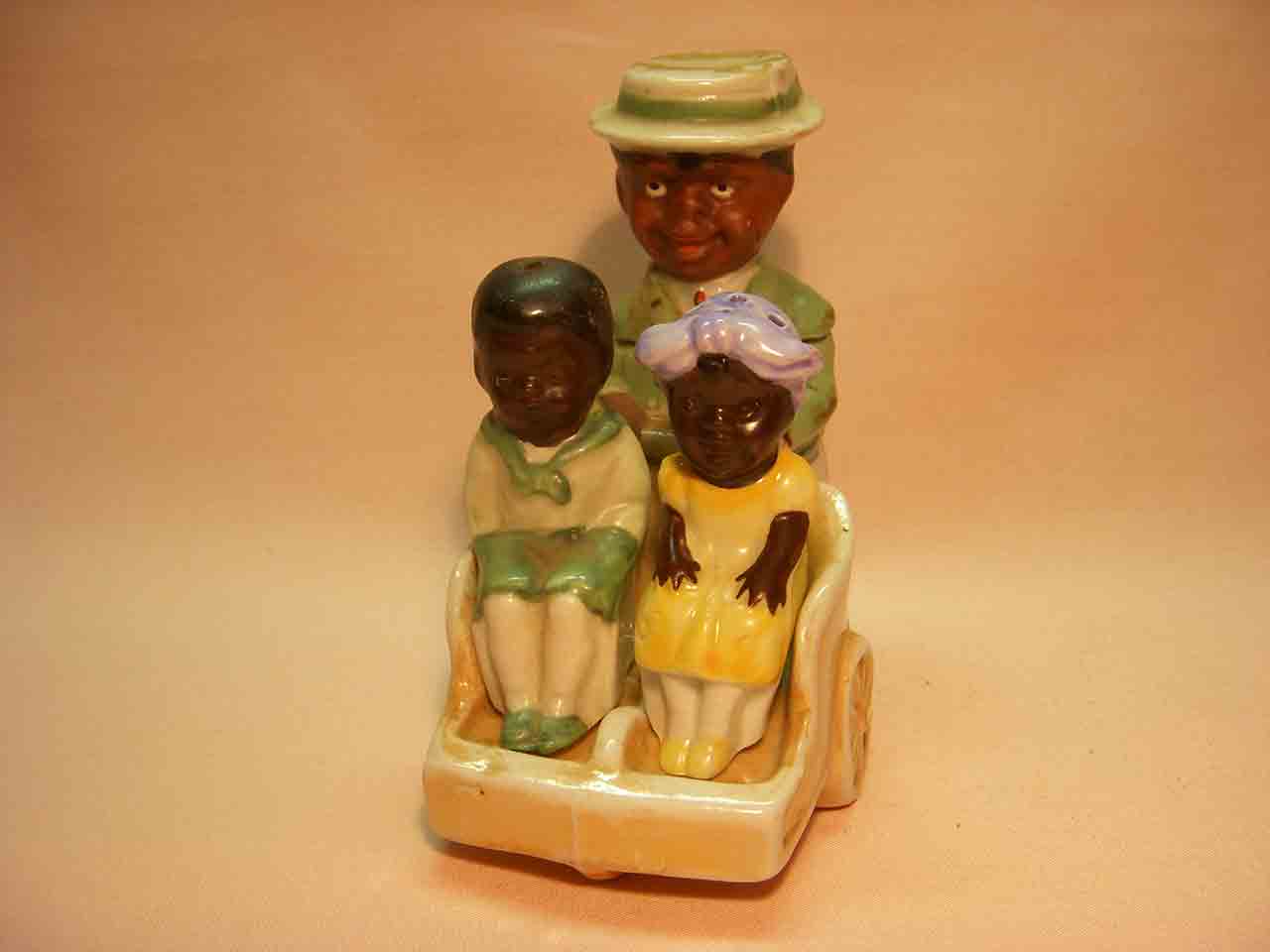 Pre-WWII Made in Germany Black kids in pram condiment salt and pepper shakers