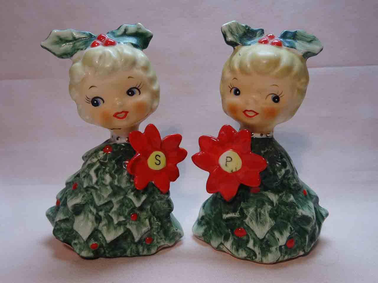 Holly / mistletoe girls by Holt Howard salt and pepper shakers