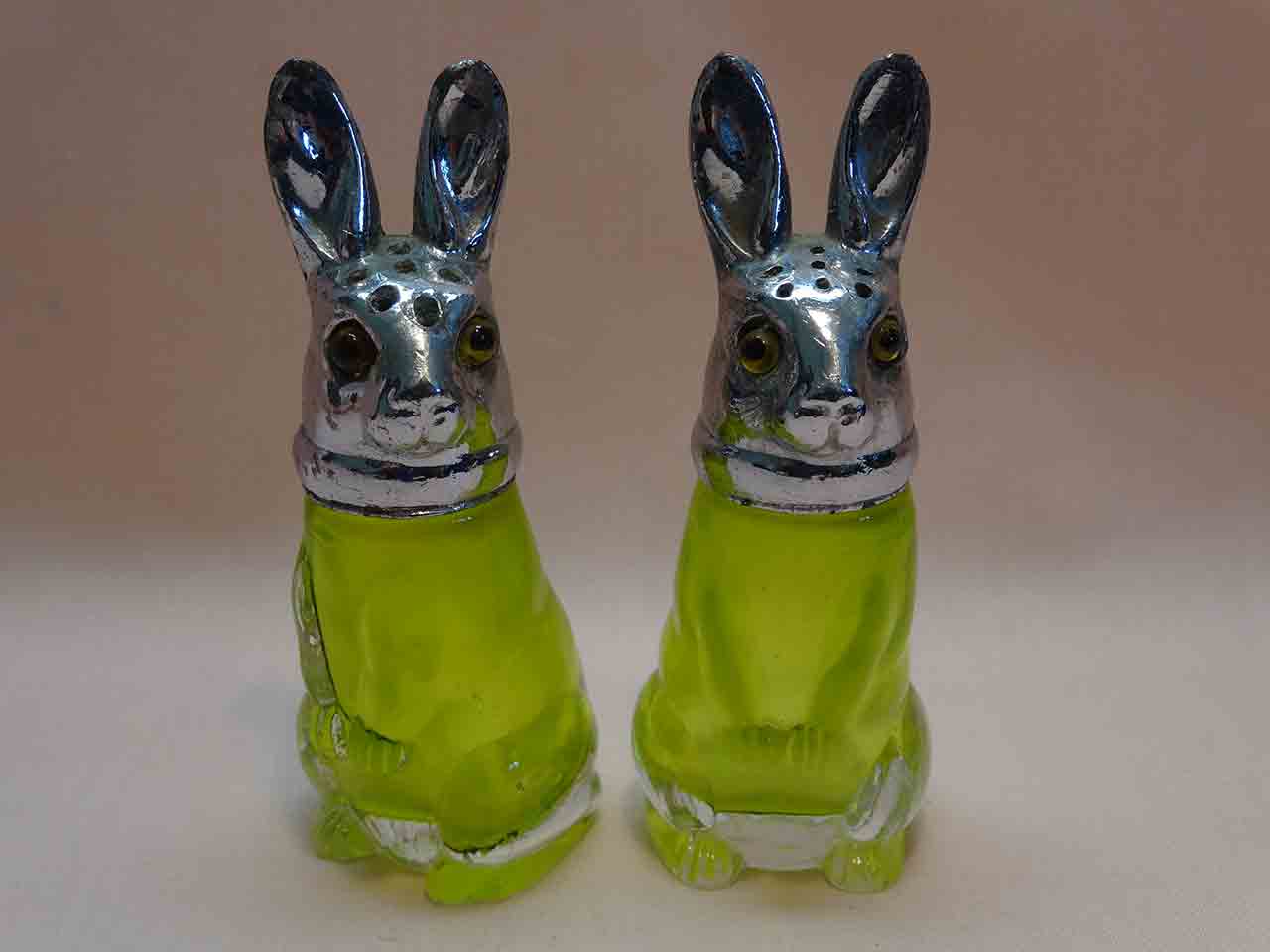 Farber antique glass rabbit salt and pepper shakers